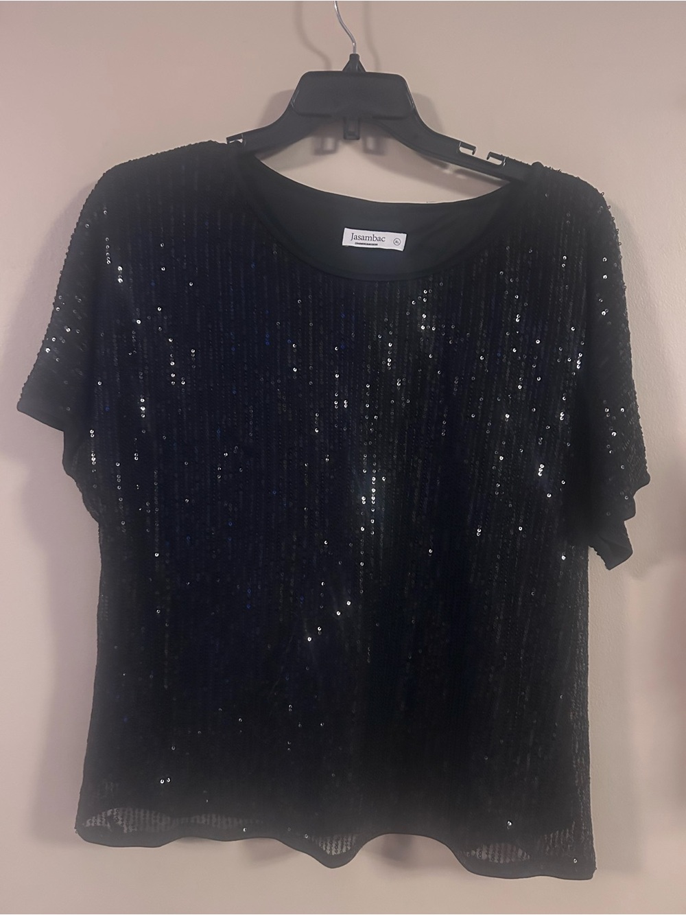 Lasamhc Black Sequin Short-Sleeve Party Tee